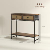 HOMCOM Mesa Consola Mueble para Recibidor con Estante Abierto y 2 Cajones Frontales de Ratán Consola para Recibidor Entrada Pasillo 80x30x75 cm Marrón Rústico - details 2