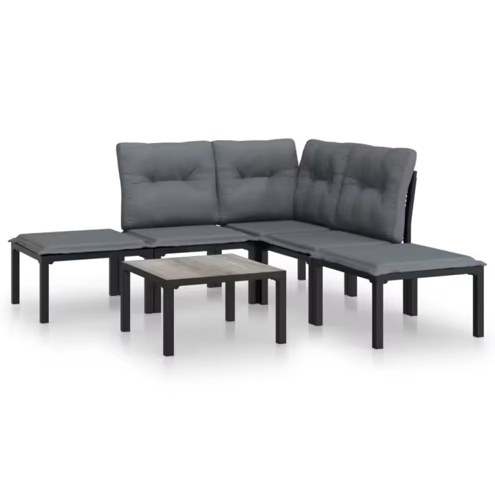 vidaXL Juego de muebles de jardín 6 pzas ratán sintético negro y gris - 1