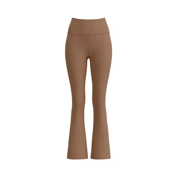 Pantalones acampanados de cintura alta con realce de cadera, color piel, para yoga, pilates, deportes y fitness. - 1