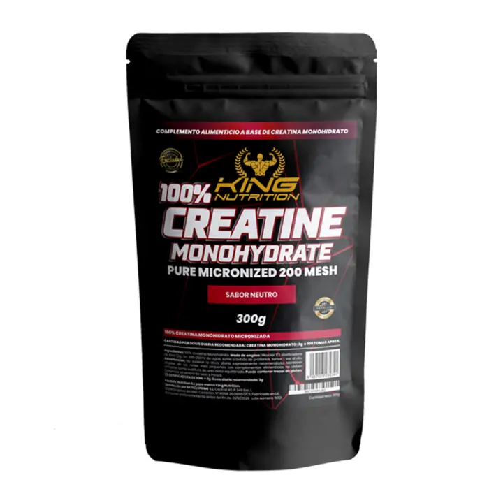 King Nutrition Creatina Monohidratada 100% Pura  300gr  100 Tomas  Creatina en polvo, Micronizada 200Mesh Sin Sabor, No-GMO  Vegano  Sin lactosa  Incluye dosificador - 1