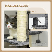 PawHut Árbol Rascador para Gatos Grande de 144 cm Torre para Gatos Interior con 4 Formas Postes para Rascar Cama Cueva Plataformas y Bolas Colgantes 49x49x144 cm Gris - details 4