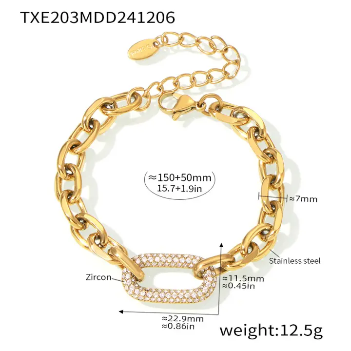 Collar de Cadena Gruesa de Maple inoxidable juego de pulsera collar Oval de ZIRCON simple en forma de O para Mujeres - 1