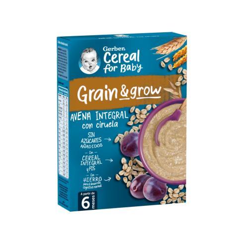 Papilla de Cereales Gerber Avena Integral con Ciruela 250 g - Rica en Fibra, con Probióticos y Sin Azúcares Añadidos para Bebés