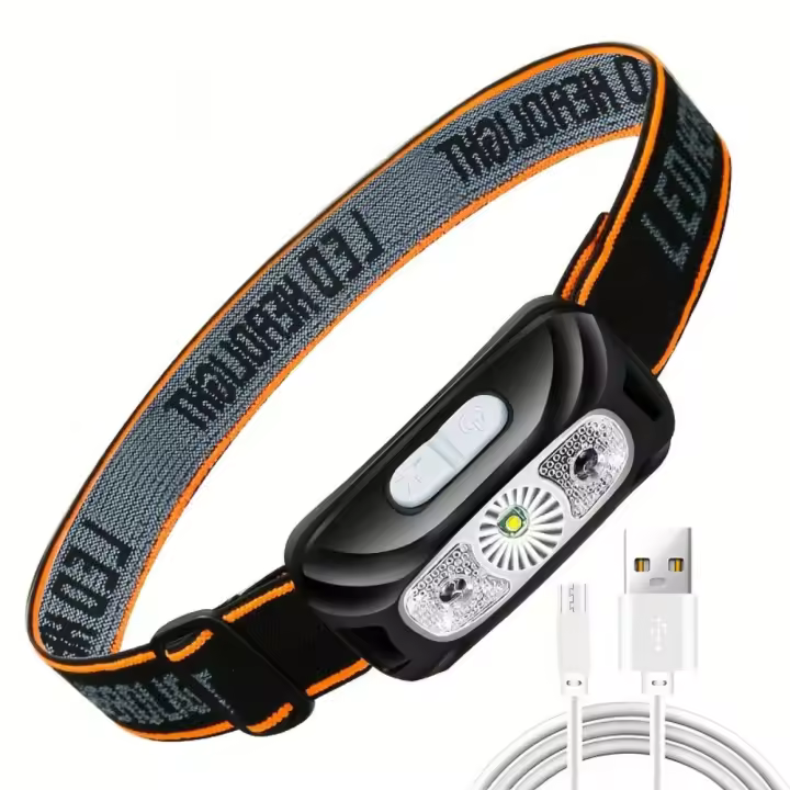 Faro LED con Sensor de movimiento, luz de cabeza de brillo ajustable, recargable por USB - 1