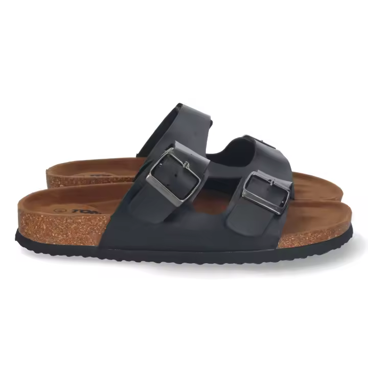 Davinia Shoes Sandalia de Doble Pala para Hombre, con Suela Bio, Planta Anatómica y Hebillas. Primavera Verano 2020. Shoes&Blues.es M-151-Negro - 1
