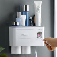 Porta Cepillos De Dientes Y Pasta De Dientes Doble Montado En La Pared Con Tazas Dispensador Automático Organizador De Baño - details 5