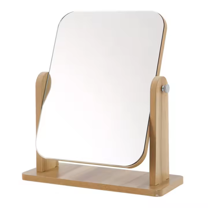 Espejo De Maquillaje Con Soporte De Madera Natural Rotativo 360 Grados Y Espejo Magnificador Portátil Para Vestíbulo Y Baño - 1