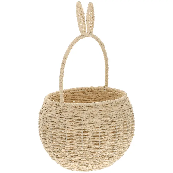 Cesta De Paja Tejida En Forma De Conejo Para Regalos Cesta De Almacenamiento Decorativa Pequeña Con Cordón De Papel Soporte Para Dulces - 1