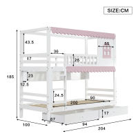 Etagenbett, Kinderbett Mit Fenstern, MIT Fallschutzgitter, Offenes Regal, Rosa Trufe, Zwei Schubladen MIT Rolls, Reichlich Stäuraum, Kiefer + MDF, Weiß + Rosa, 90x200cm - details 0