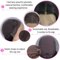 Peluca Sintética De Encaje Delante Blanco Y Negro Larga Y Recta Sin Pegamento Antes Escobillada Con Pelo De Bebé Fibra Resistente Al Calor - details 16