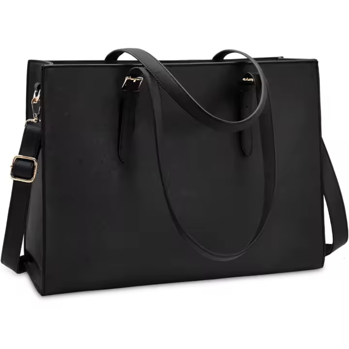 Bolso para mujer, impermeable, ligero, de piel, de 15,6 pulgadas, Tote type, para oficin, Negocios, de gran capacidad, type Bandolera, color Negro - 1