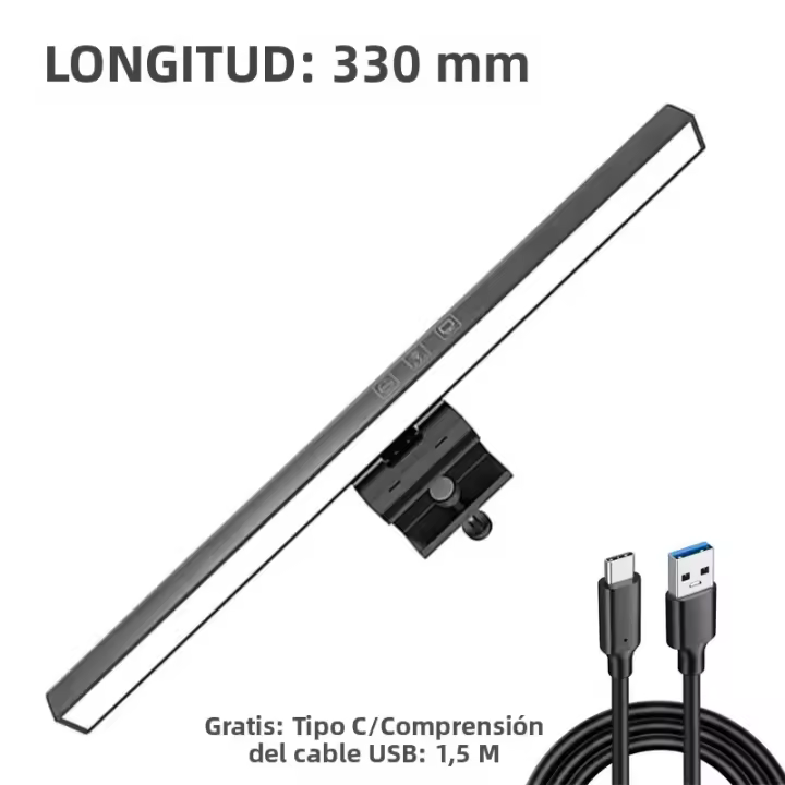 Lámpara De Escritorio LED 50cm Luz De Pantalla De Computadora Luz De Lectura USB Control De Brillo Sin Etapas Soporte Para Colgar - 1