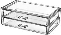 Organizador de maquillaje acrílico transparente de 2 cajones, a prueba de Polvo, Caja de almacenamiento para Joyas, bolígrafos y organización de maquillaje - details 0