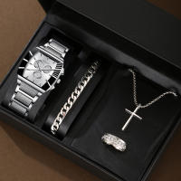 Reloj De Pulsera De Cuarzo Para Hombre Estilo De Negocios Cuadrado Aleación Cruzada De Tres Piezas Resistente Al Agua - details 0