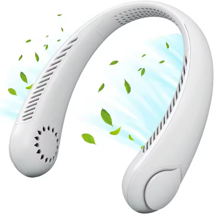 Ventilador de Cuello portátil, mini VENTILADOR DE Cuello sin Aspas with flujo de aire de 360 °, Manos libre de 3 velocidades (Blanco), recargable por USB. - 1