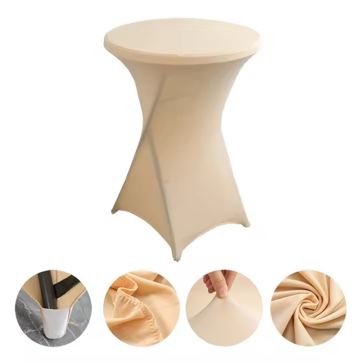 Conjunto De Barra De Cojín Cuatro Esquinas Para Boda En Hotel Color Sólido Funda De Mesa Elástica Circular De Poliéster 100% Decoración De Fiesta - 1