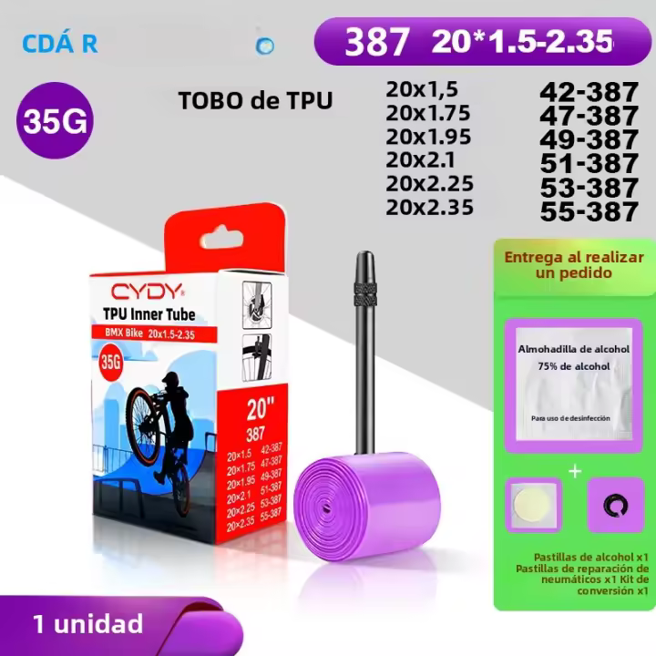 Tubo De Bicicleta CYDY TPU 35g Tamaño 20" Para Rueda De 20x1.5 1.75 1.95 2.1 2.25 2.35 Con Válvula De 45mm BMX Cámara Ciclismo Pneumático Tyre - 1