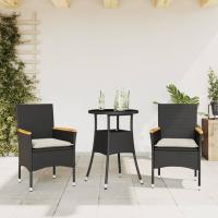 vidaXL Set comedor jardín 3 pzas cojines ratán sintético vidrio en color Negro/Gris/Beige | acolchados duraderos para sofás de jardín terraza exterior - details 0