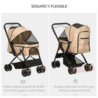 PawHut Cochecito para Mascotas Plegable Carrito para Perros Gatos con Toldo Ajustable Cesta de Almacenaje Correas de Seguridad y Frenos Tela Oxford 600D Acero 76,5x52x95 cm - details 8
