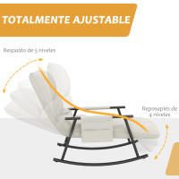 HOMCOM Silla Mecedora con Respaldo y Reposapiés Ajustables Mecedora de Salón Sillón Balancín Tapizado en Microfibra con Bolsillo para Dormitorio 60x134x70 cm Crema - details 3