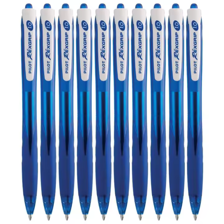 Pilot Rexgrip Bolígrafo Retráctil Tinta Base de Aceite Recargable Punta Bola 1mm Color Azul (Pack de 10 Uds.) - 1