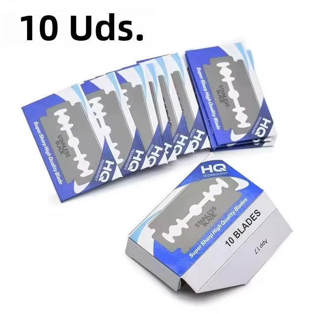 Cuchilla De Afeitar Para Hombre Con Portablanco De Acero Inoxidable Herramientas De Barbero Doble Hoja Plata Cuchillo De Afeitar Fijador De Cara - 1