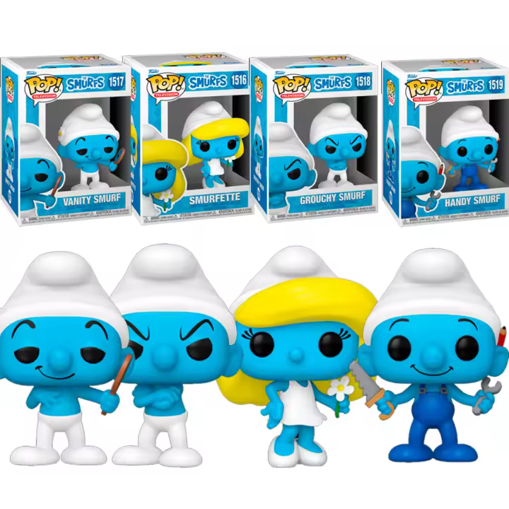 Pack 4 Funko Los Pitufos The Smurfs Pitufina Smurfette  Pitufo Vanity VAnidoso  Handy MAnitas Gruñón Grouch  1516 1517 1518 1519 Pop Vinyl - 1