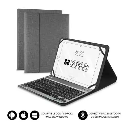 Funda con Teclado Subblim Keytab Pro Bluetooth para Tablets de 10.1'-10.8'/ Gris - 1