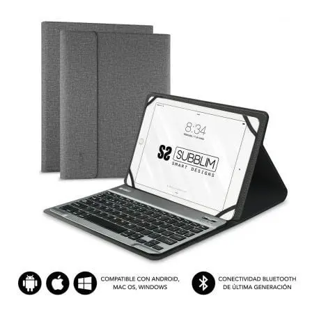 Funda con Teclado Subblim Keytab Pro Bluetooth para Tablets de 10.1'-10.8'/ Gris - 1