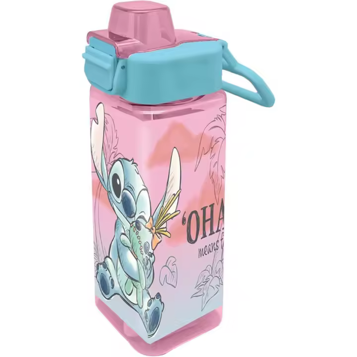 Stitch Ohana Botella Cuadrada PP Libre de BPA 500ml - Botella de Agua Infantil - 1