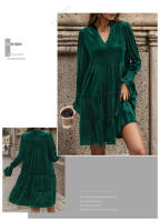 Vestido De Veludo Elegante Para Mujer Con Vuelta Y Cuello En V Vestido Cruzado De Comercio Exterior Europeo Y Estados Unidos Estilo Casual De Otoño - details 5