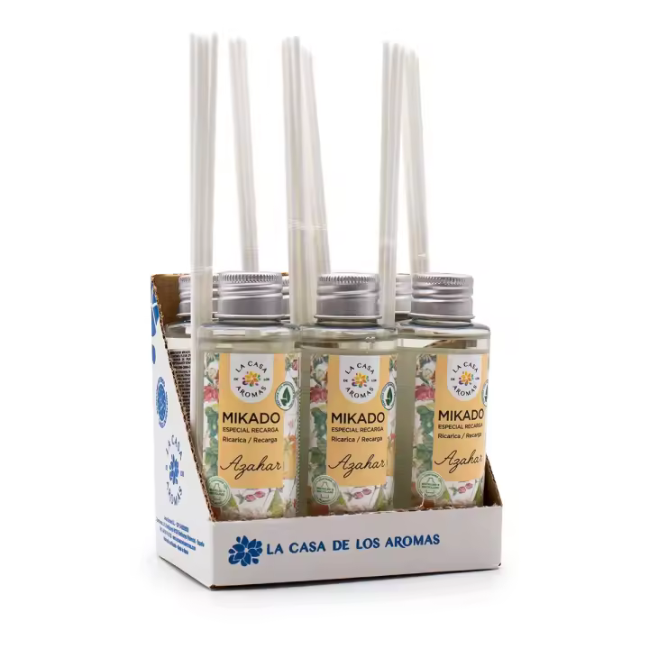 La Casa de los Aromas - Ambientador Mikado Aroma Azahar - Set Difusor Líquido para Reposición con Varillas - Fragancia Duradera - Ideal para el Hogar, Baño, Casa - 6 x 100 ml - 1