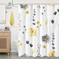 Juego de cortina de ducha Floral de acuarela moderna con ganchos, impermeable, diseño minimalista para baño, 1 unidad - details 0