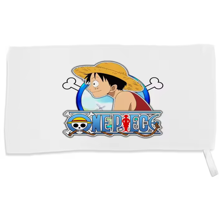MERCHANDMANIA TOALLA PEQUEÑA ABSORBENTE logo one piece Luffy personaje aventura piratas mar suave personalizada con cinta elastica - 1