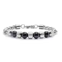 Nuevo Pulsera De Cadena Para Hombres En Acero Titánico Ajustable Con Obsidiana Y Ojo De Tigre Pulsera De Metal Natural Para Hombre Accesorios De Moda - details 3