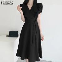 Vestido De Verano Elegante ZANZEA Para Mujer Moda OL Trabajo Corto Manga Vestido Casual Sólido A-Line Kaftan Sarafans Robe Femme - details 10