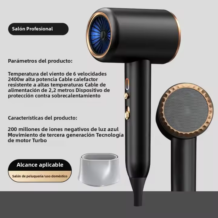 Secador De Pelo Profesional 2400W Con Viento Caliente Y Frío Air Brush Secador De Cabello Con Tres Velocidades Y Ionización Negativa Para Salon - 1