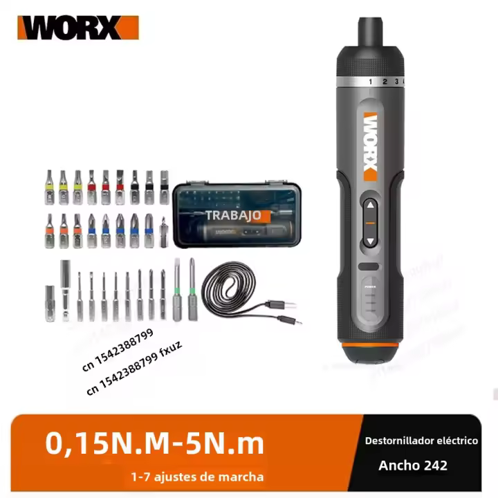 WORX WX242 Destornillador Eléctrico Cordless 4V Set De 30 Puntas Recargable Por USB Herramienta Mini Taladro Inteligente Para DIY En El Hogar - 1
