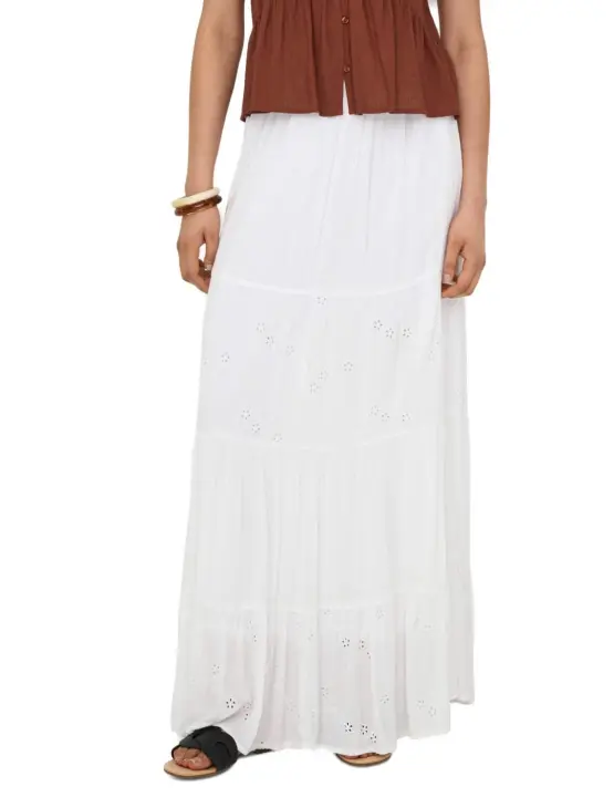 Falda Only Chiara larga blanca escalonada bordada para mujer - 1