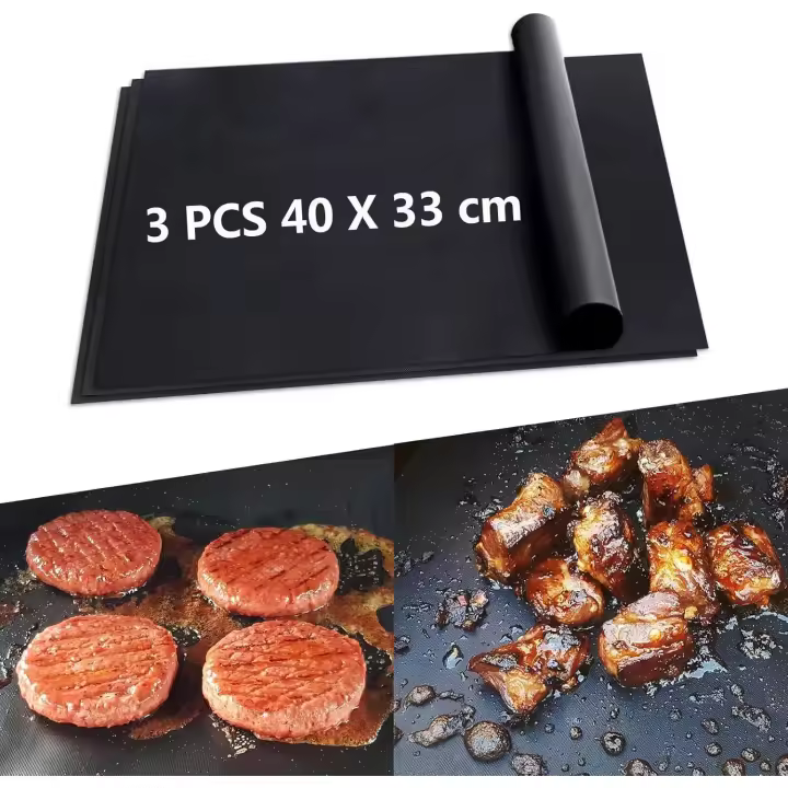 Alfombrilla para barbacoa, 3 unidades de 40 x 33 cm, reutilizable, antiadherente, para parrilla de gas, accesorios para barbacoa, láminas para barbacoa, alfombrillas para horno y alfombrilla para hornear. - 1