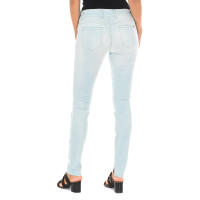 MET-Pantalon Tejano Largo efecto gastado de tejido elástico 70DBF0552-G194 para Mujer