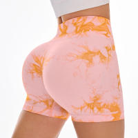 Shorts De Yoga Para Mujer High Waisted Con Diseño De Tie-Dye Sin Costuras Sudadera De Algodón Elástico Para Ejercicio Y Fitness - details 4