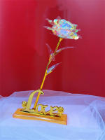 Regalo Creativo De Día De San Valentín Rosa De Oro 24K Duradera Decoración De Boda Iluminación De Flores Eterna Amarillo Y Rojo Para Aniversarios Cumpleaños Bodas - details 8