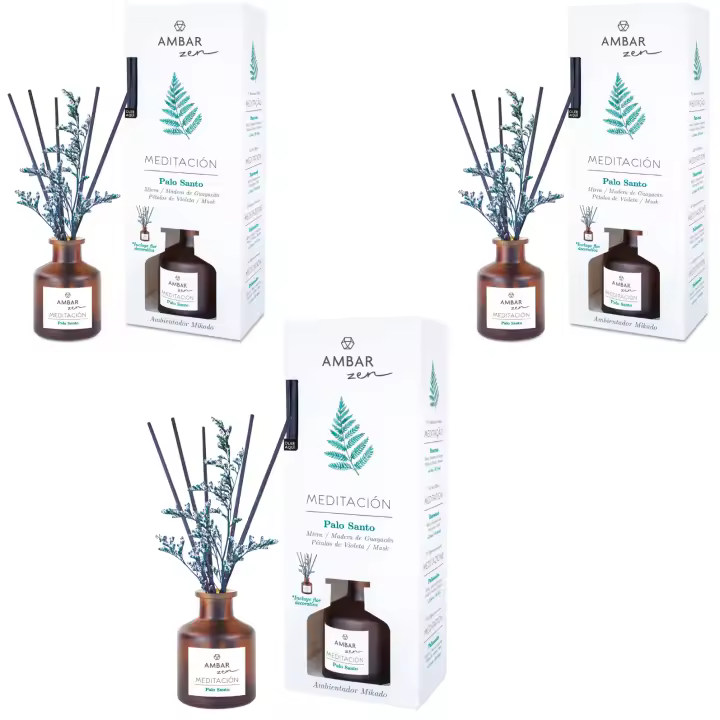 PACK 3 Palo Santo Ambientador Mikado 40 Ml Ambar Zen - Aromatizador Natural para el Hogar  Relajación y Bienestar - 1