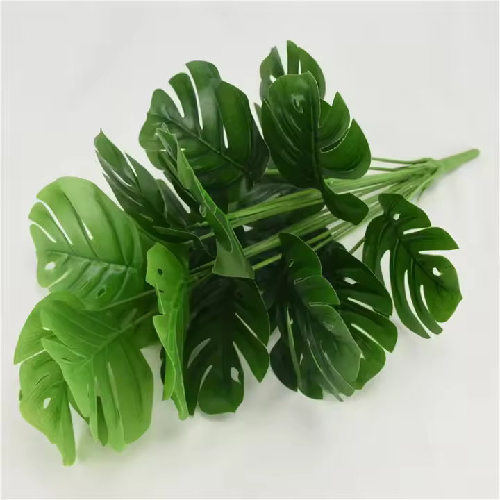 12 Hojas De Planta Artificial Monstera Hojas De Palma Verdes Para Decoración De Hogar Y Jardín Sala De Estar Hojas De Plástico Falsas Para Decoración De Mesas - 1