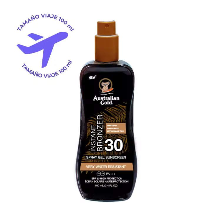 Australian Gold SPF 30 SPRAY GEL BRONZER, protector solar en spray con textura de gel con acelerador del bronceado 100ml - 1
