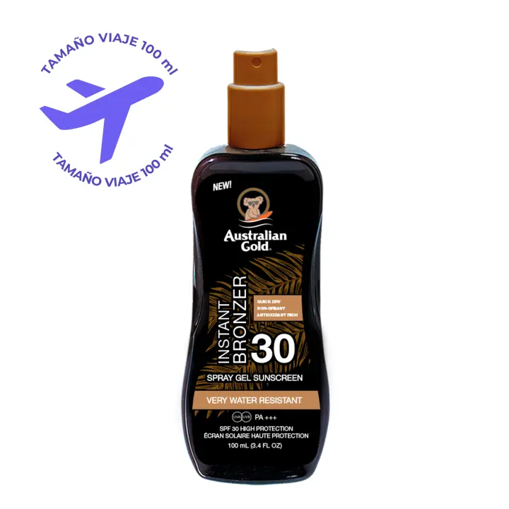 Australian Gold SPF 30 SPRAY GEL BRONZER, protector solar en spray con textura de gel con acelerador del bronceado 100ml - 1