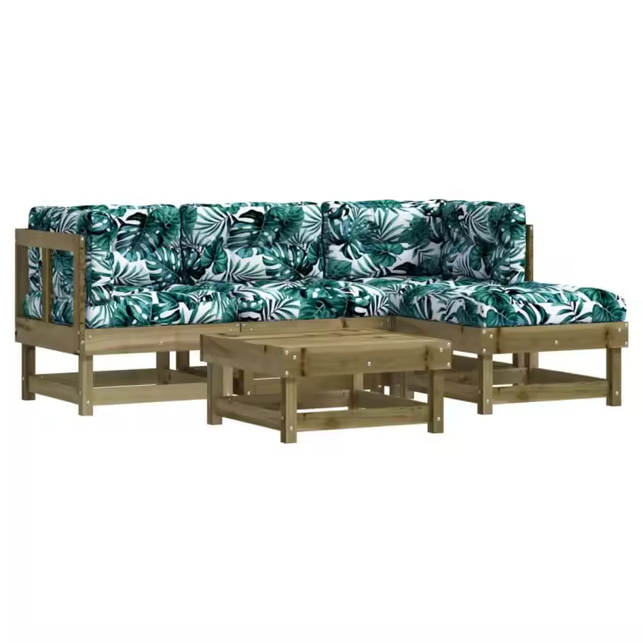 vidaXL Juego de muebles jardín 5 pzas y cojines madera pino impregnada - 1