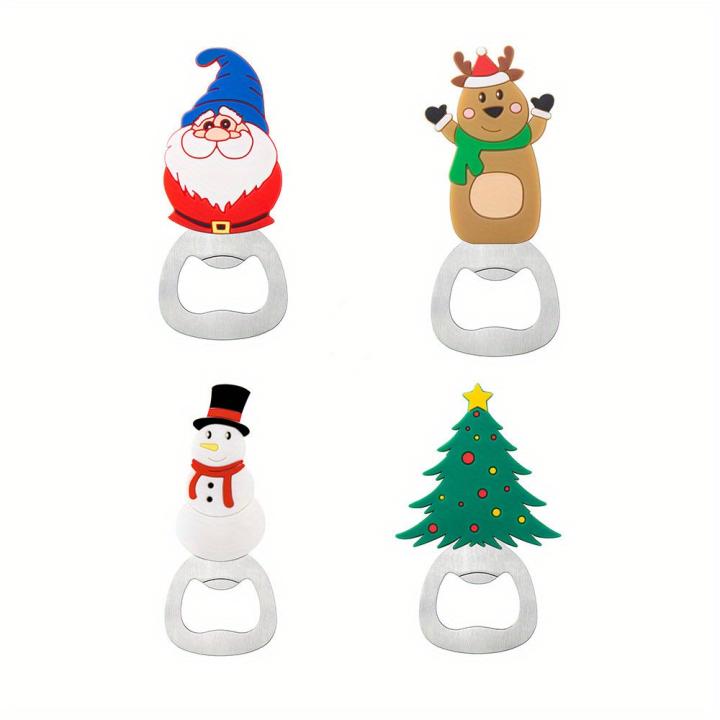 Abrepuertas De Acero Inoxidable Con Patrón Navideño Multifuncional Con Silicón Magnético Para Refrigerador Regalo De Cocina