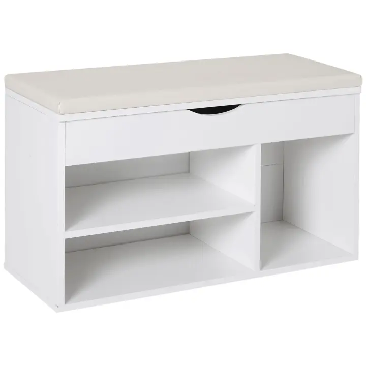 HOMCOM Banco Zapatero con Asiento Zapatero de Entrada Recibidor Moderno con Cajón Estantes Abiertos y 1 Cojín para Pasillo 80x30x47cm - 1